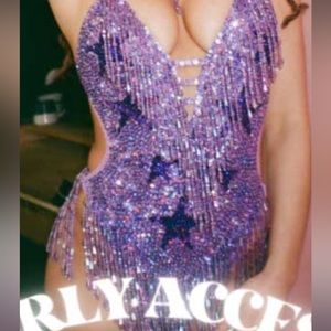 Purple stargazer bodysuit easy tiger purple rave bodysuit festival glitter